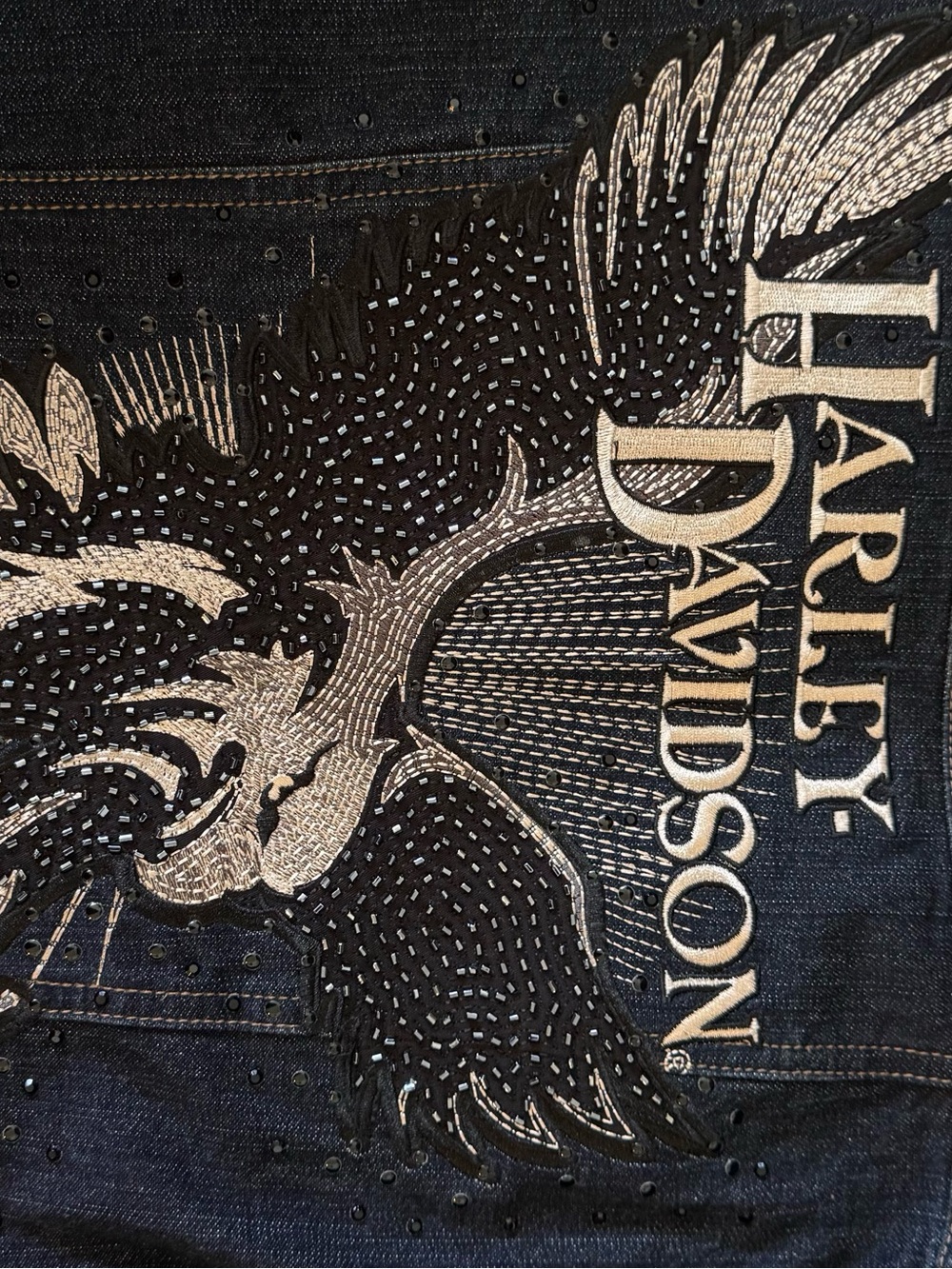 Harley-Davidson Black Denim Jacket with Eagle Back Print - Picture 8 of 8